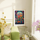 a living room filled with furniture and flowers
