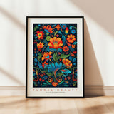 a framed picture of a floral design on a wall