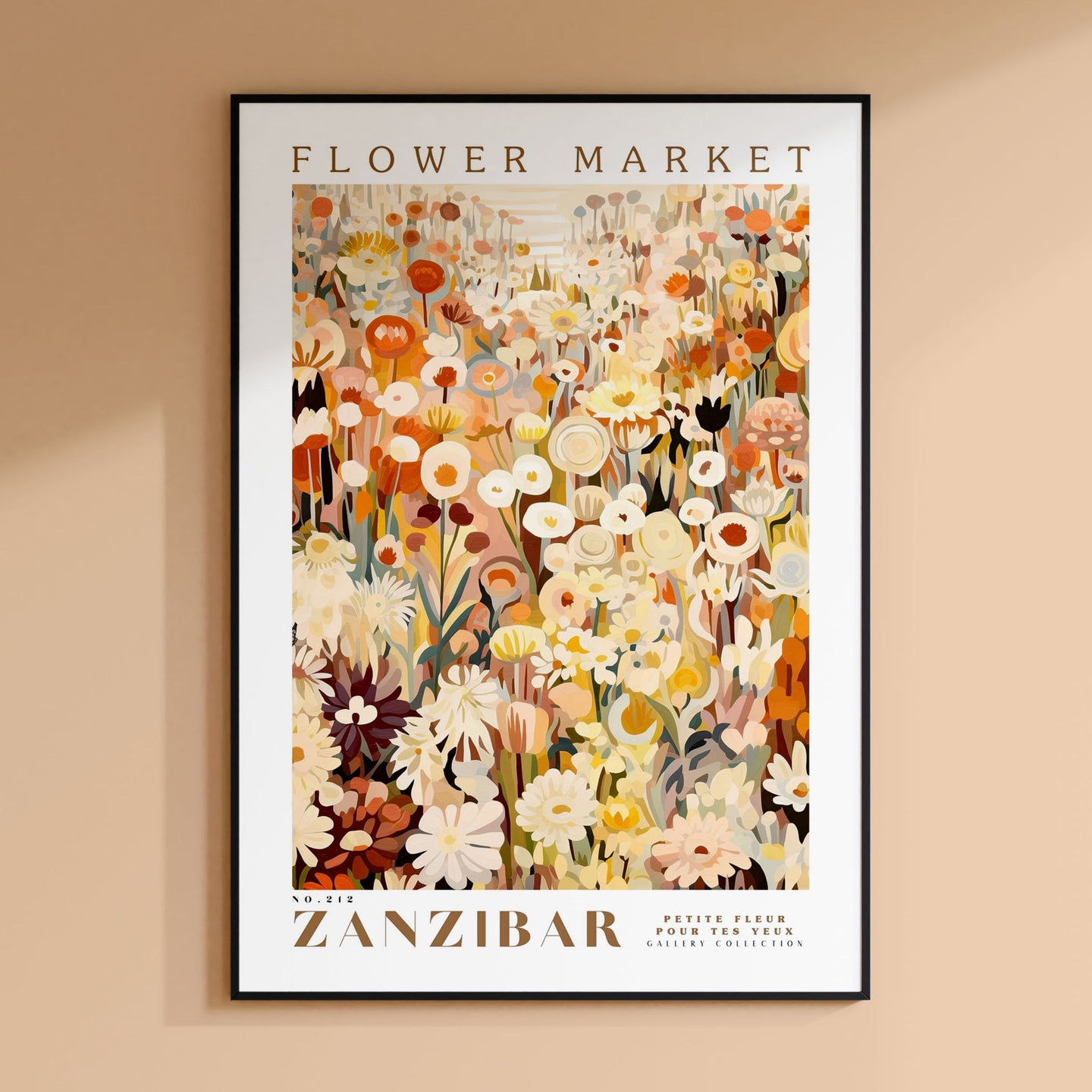 a flower market poster hanging on a wall