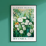 a picture of a flower market poster hanging on a wall