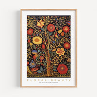 a framed print of a tree with flowers on it