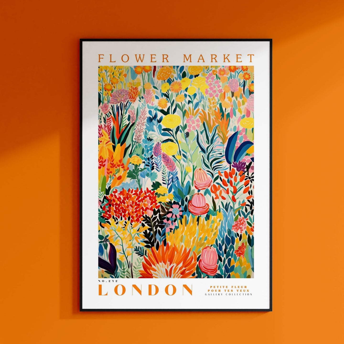 a flower market poster hanging on a wall