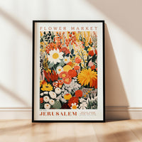 a flower market poster hanging on a wall