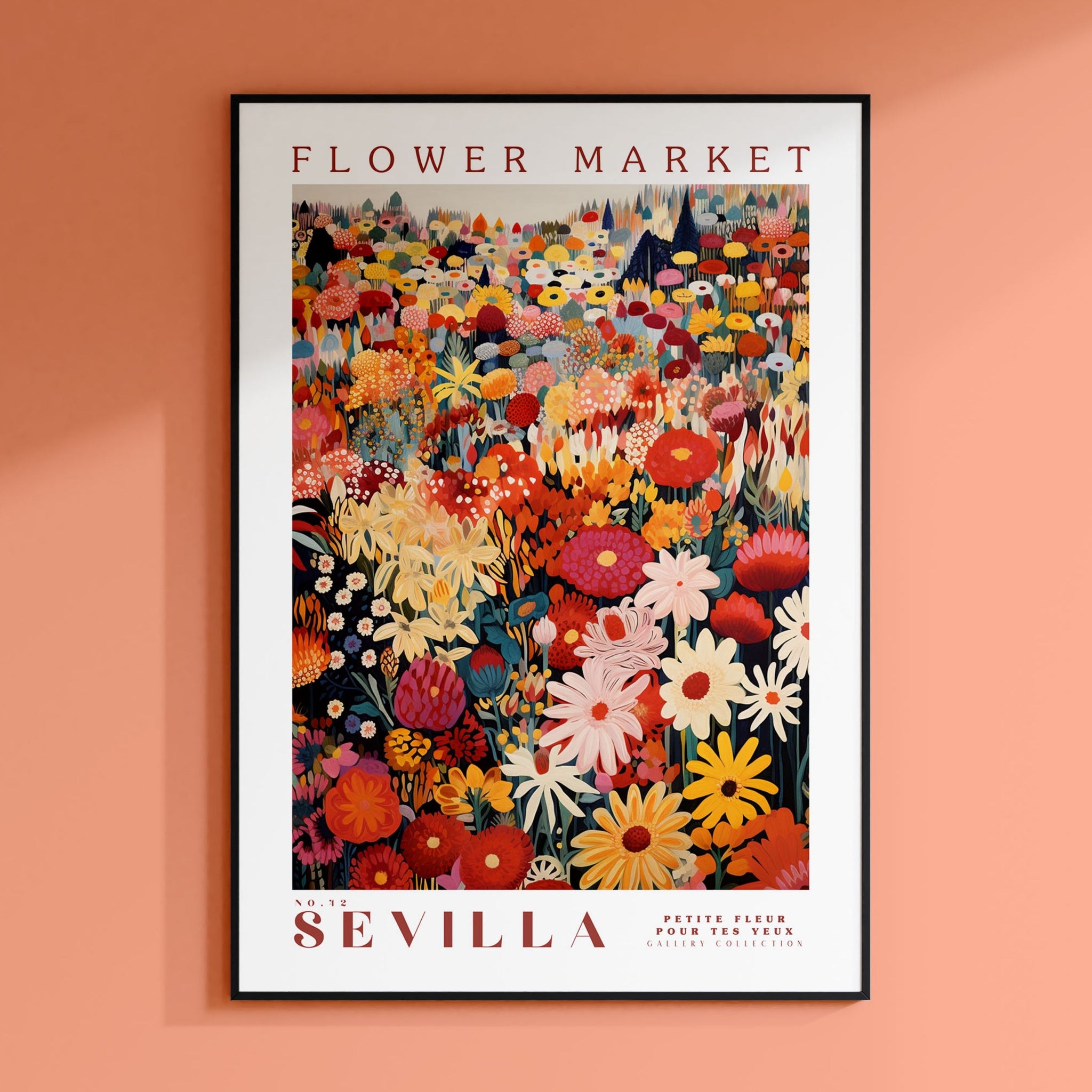 a flower market poster hanging on a wall