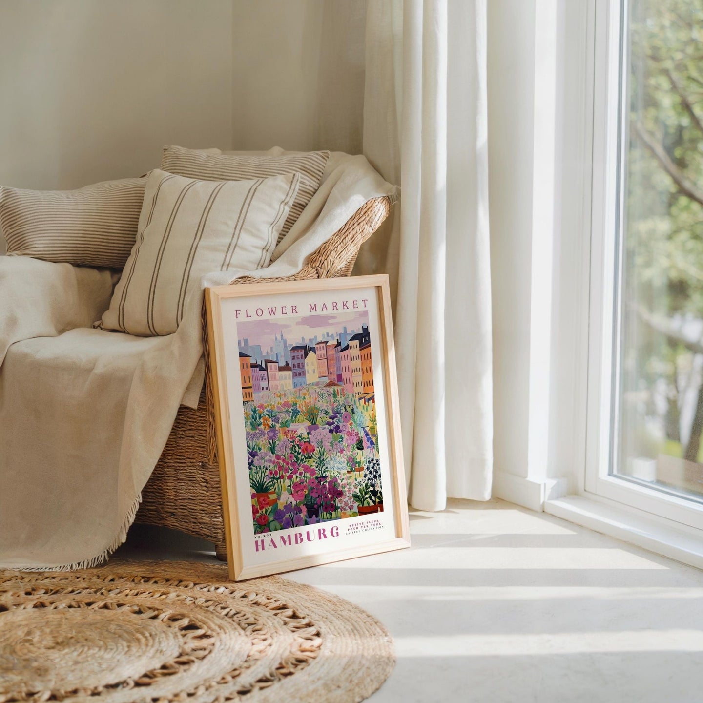 a picture of a flower market in front of a window