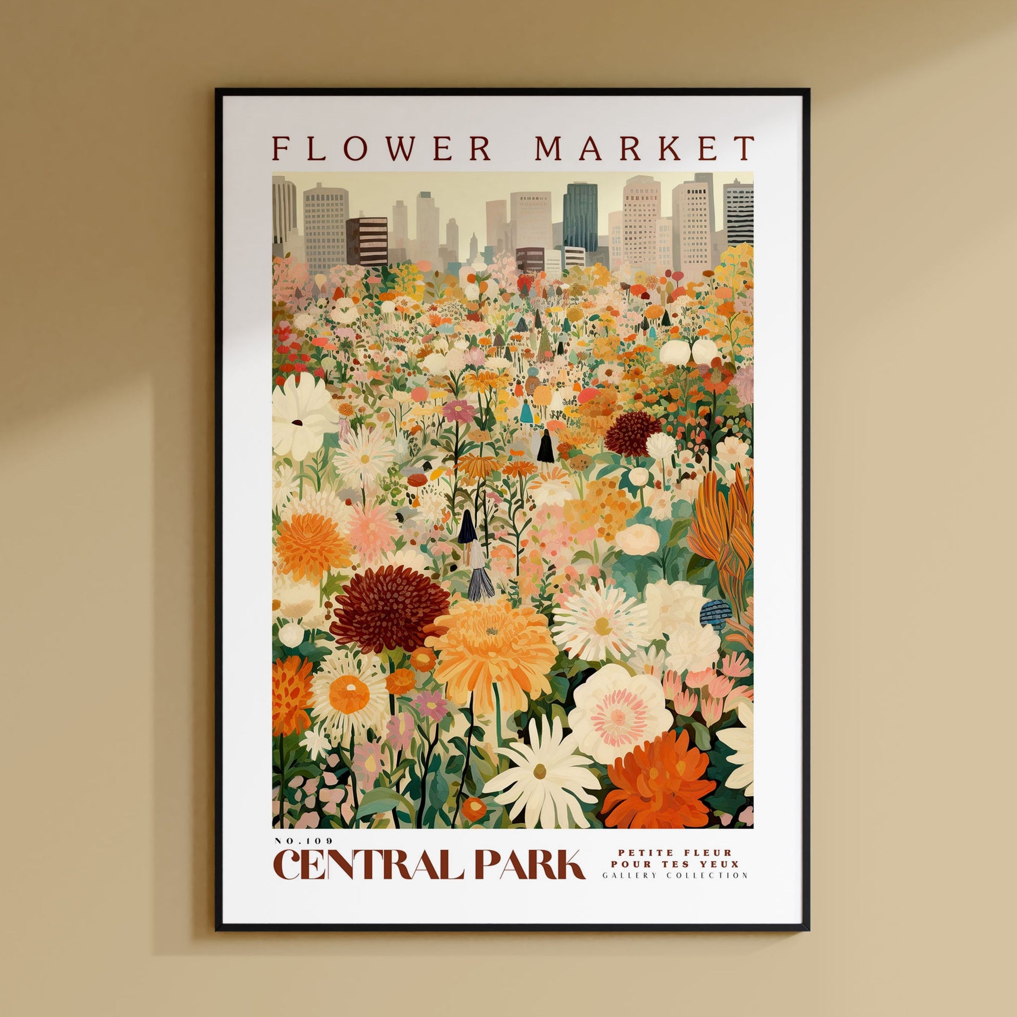 a poster of a flower market in central park