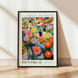 a flower market poster hanging on a wall