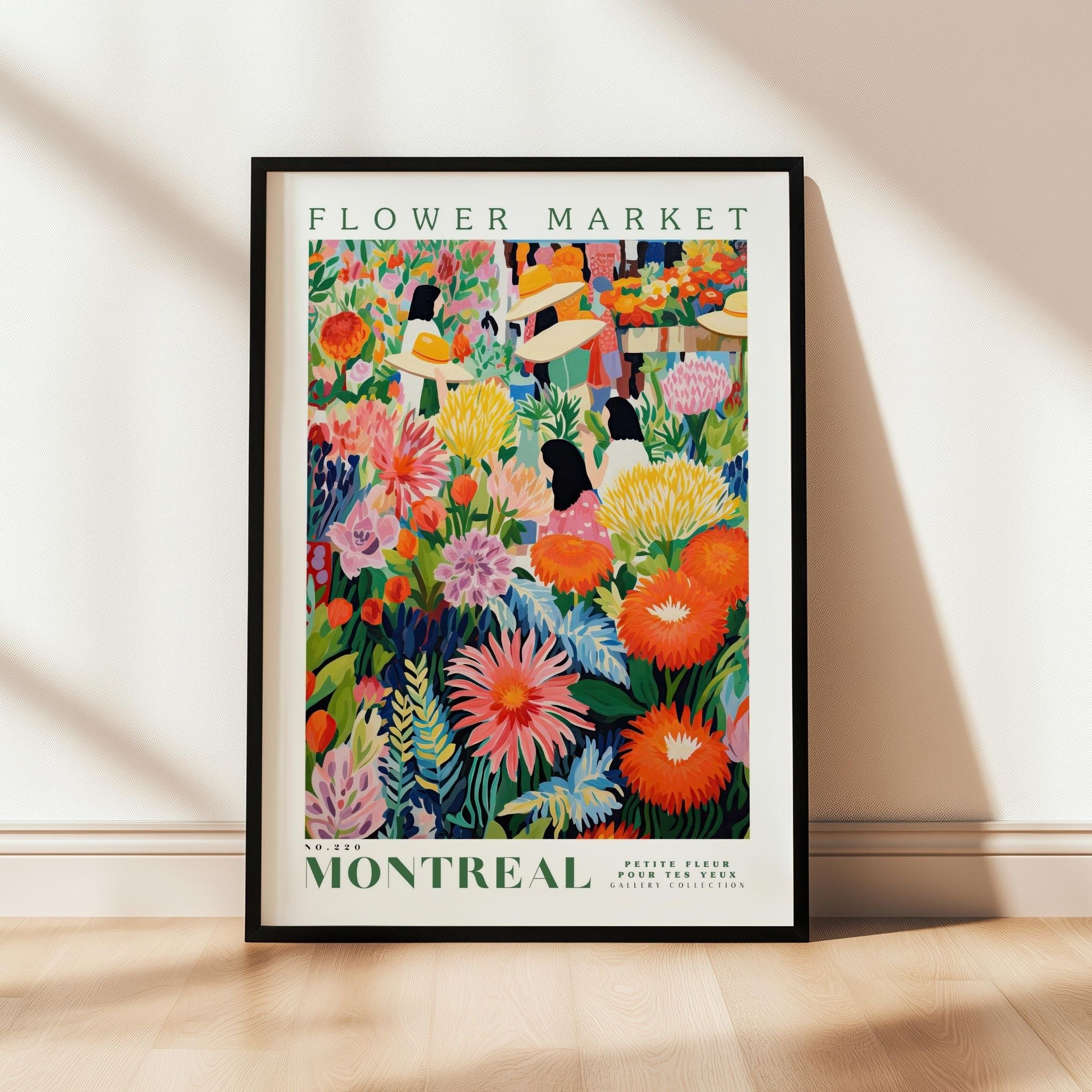 a flower market poster hanging on a wall