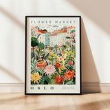 a flower market poster hanging on a wall