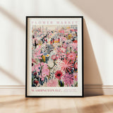 a flower market poster hanging on a wall