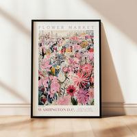a flower market poster hanging on a wall