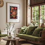 a living room filled with furniture and a painting on the wall