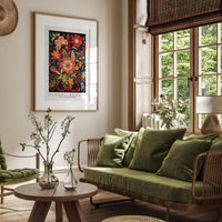 a living room filled with furniture and a painting on the wall