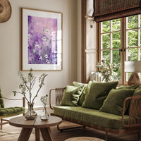 a living room filled with furniture and a painting on the wall