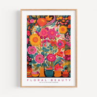 a poster of flowers in vases on a wall