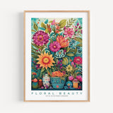 a painting of flowers in a vase on a wall