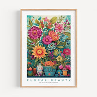 a painting of flowers in a vase on a wall
