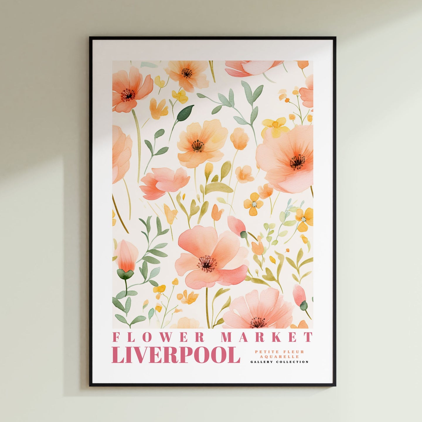 a picture of a flower market poster hanging on a wall