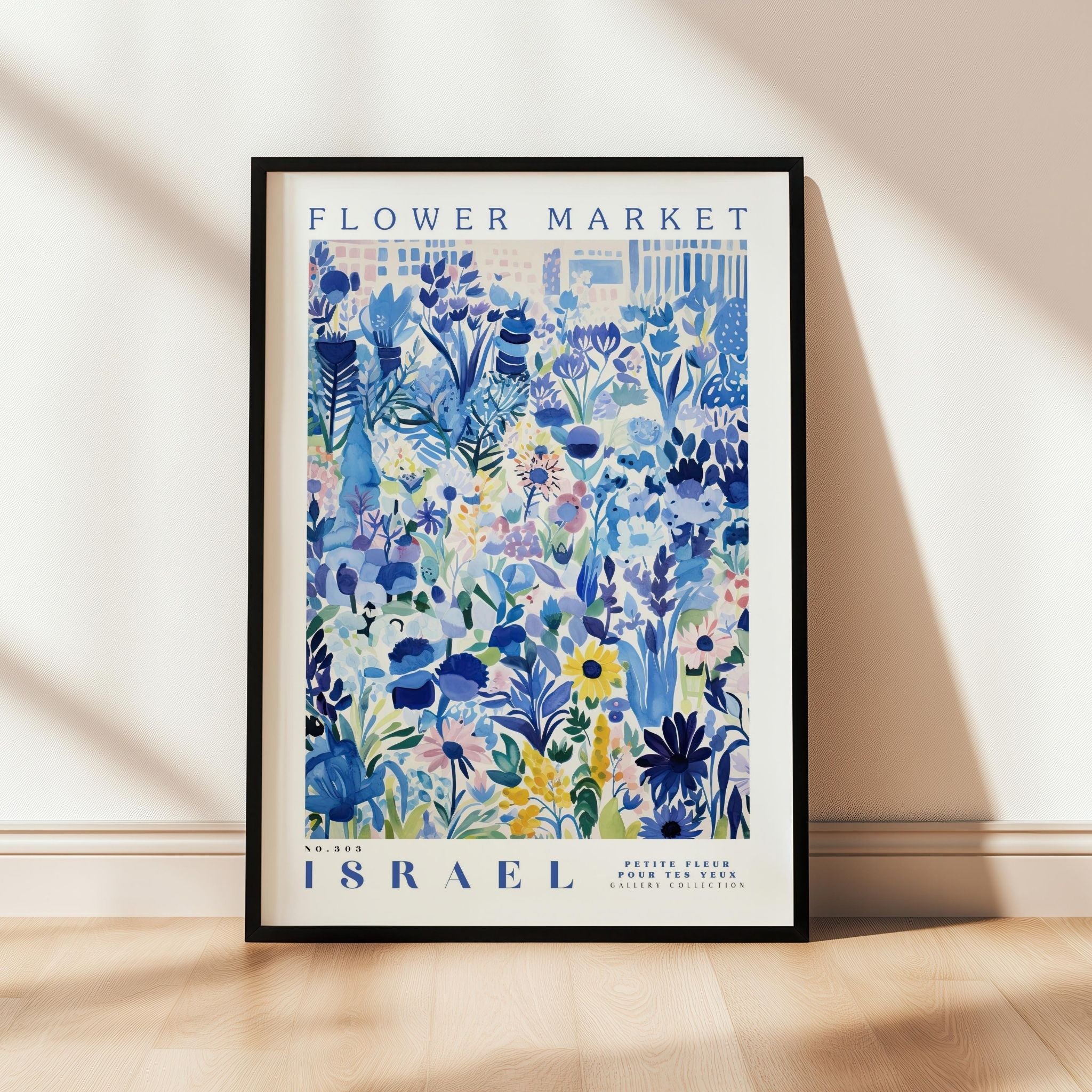a flower market poster hanging on a wall