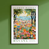 a picture of a flower market on a green wall