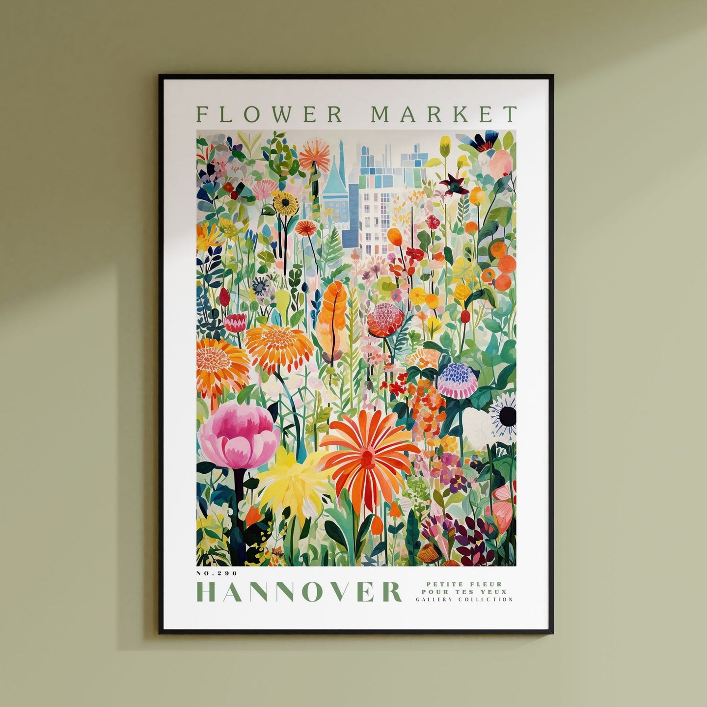 a flower market poster hanging on a wall