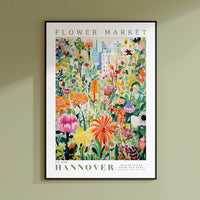 a flower market poster hanging on a wall