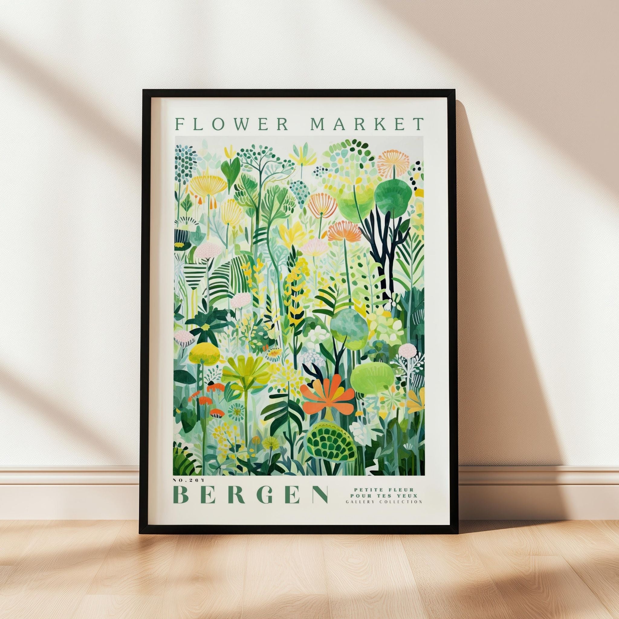 a picture of a flower market poster hanging on a wall