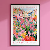 a pink wall with a picture of a flower market