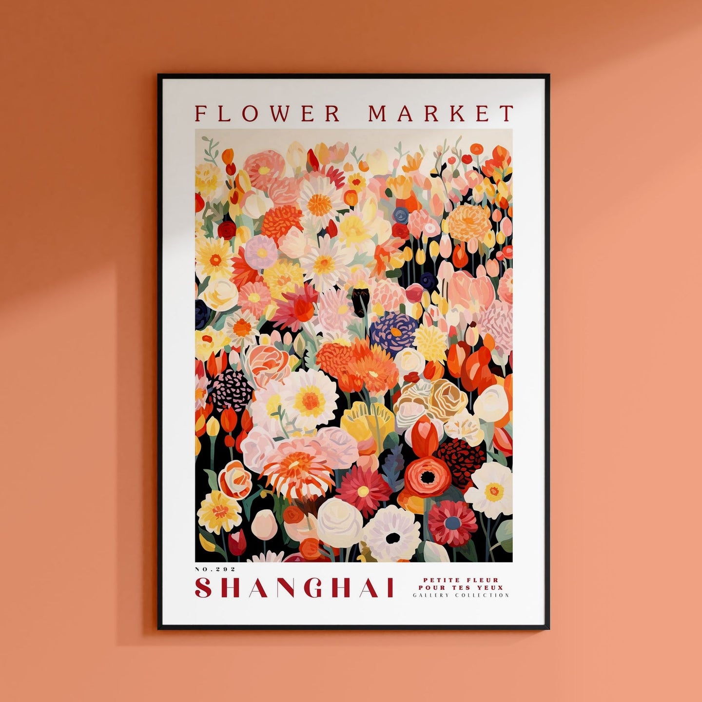 a flower market poster hanging on a wall