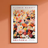 a flower market poster hanging on a wall