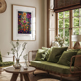 a living room filled with furniture and a painting on the wall