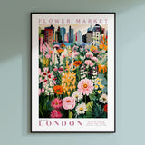 a flower market poster hangs on a wall