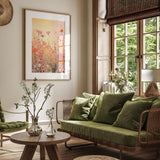 a living room filled with furniture and a painting on the wall