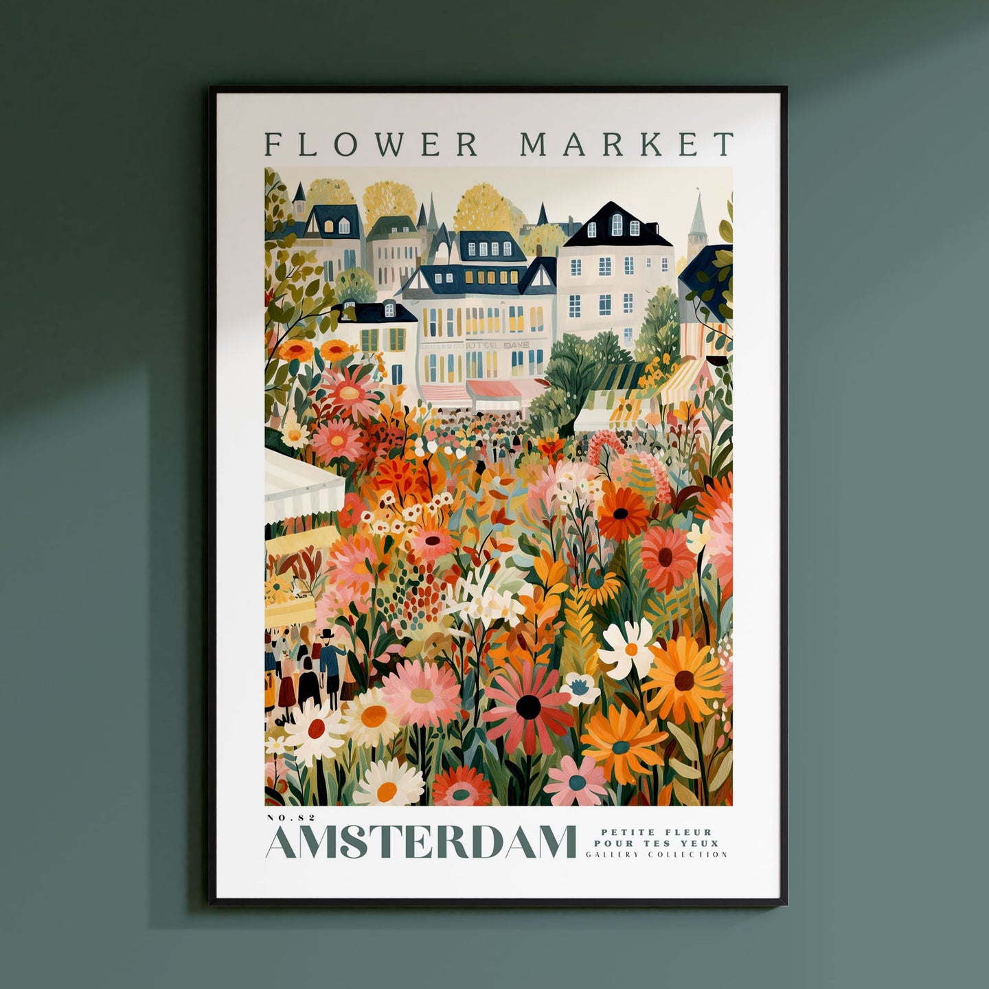 a flower market poster hanging on a wall