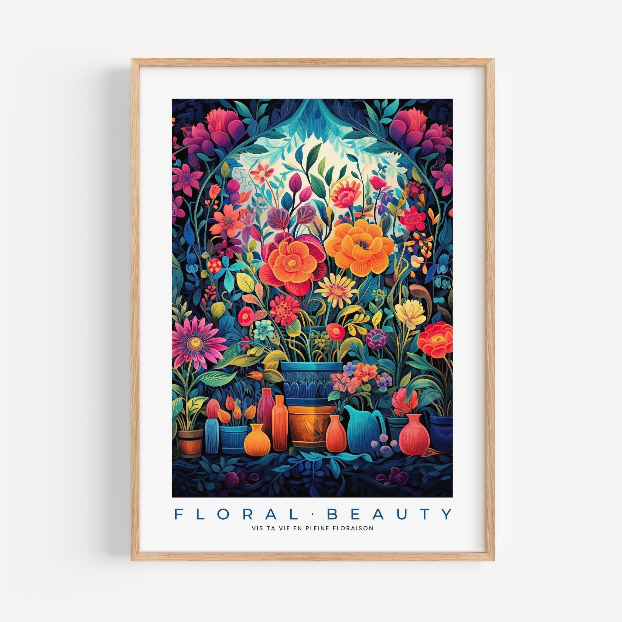 a painting of flowers and vases on a white wall
