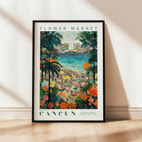 a picture of a flower market on a wall
