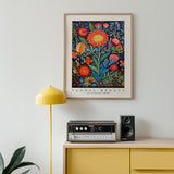 a painting hanging on a wall above a radio