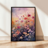 a painting of a field of flowers on a wall
