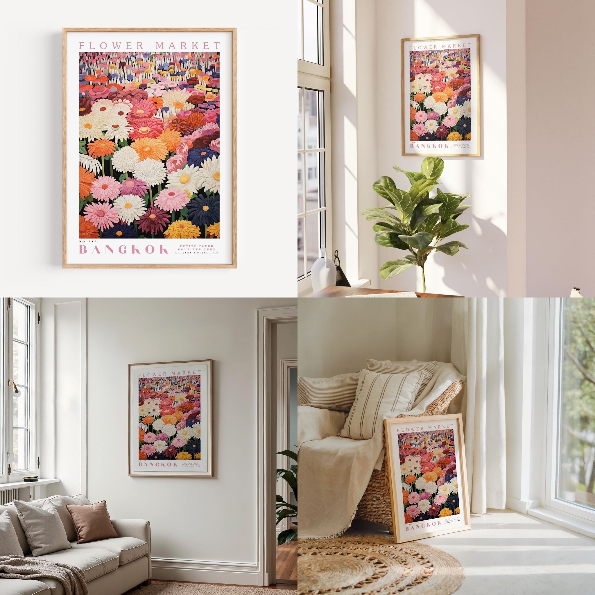 a living room filled with furniture and flowers