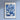 a blue and white poster hanging on a wall