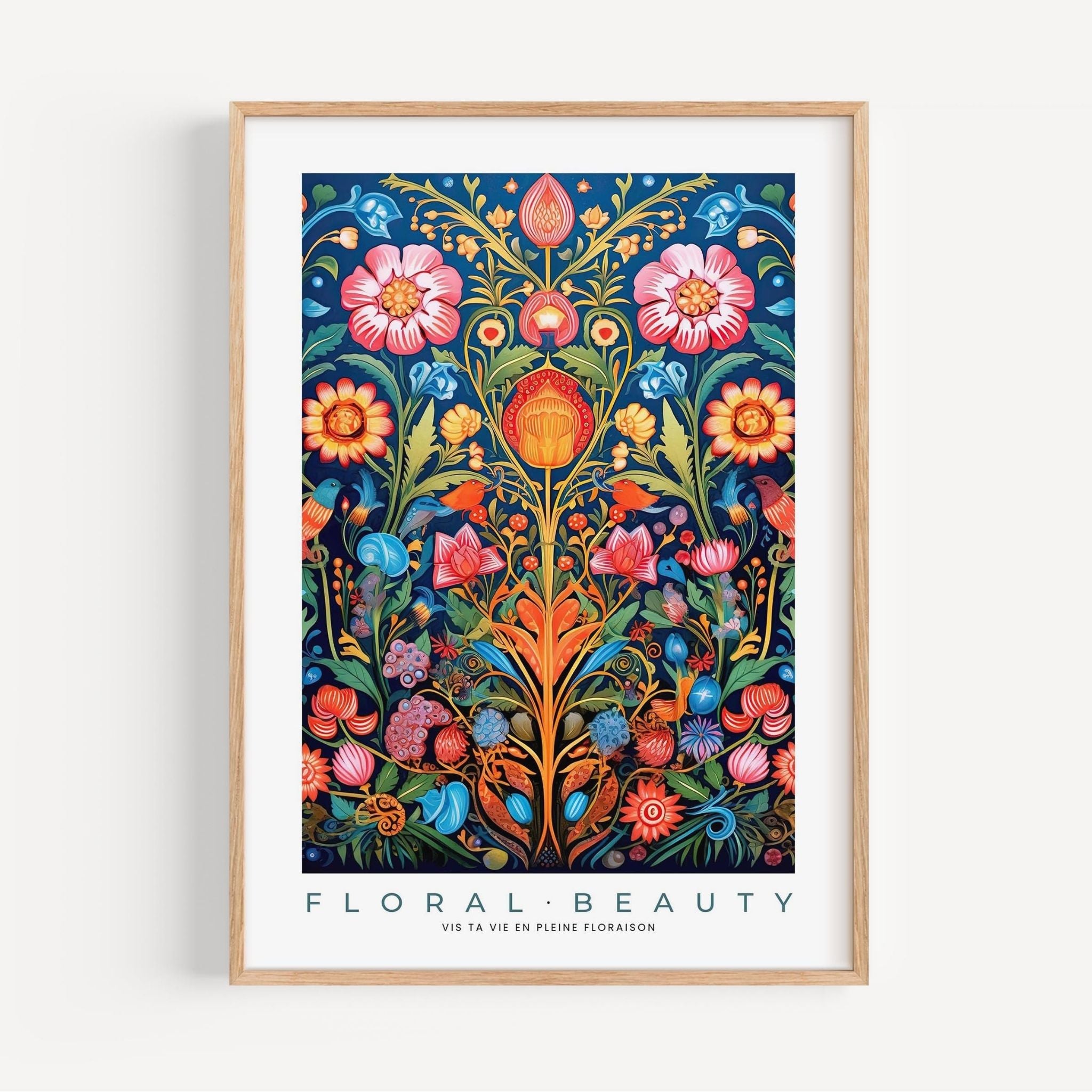 a framed print of a floral design
