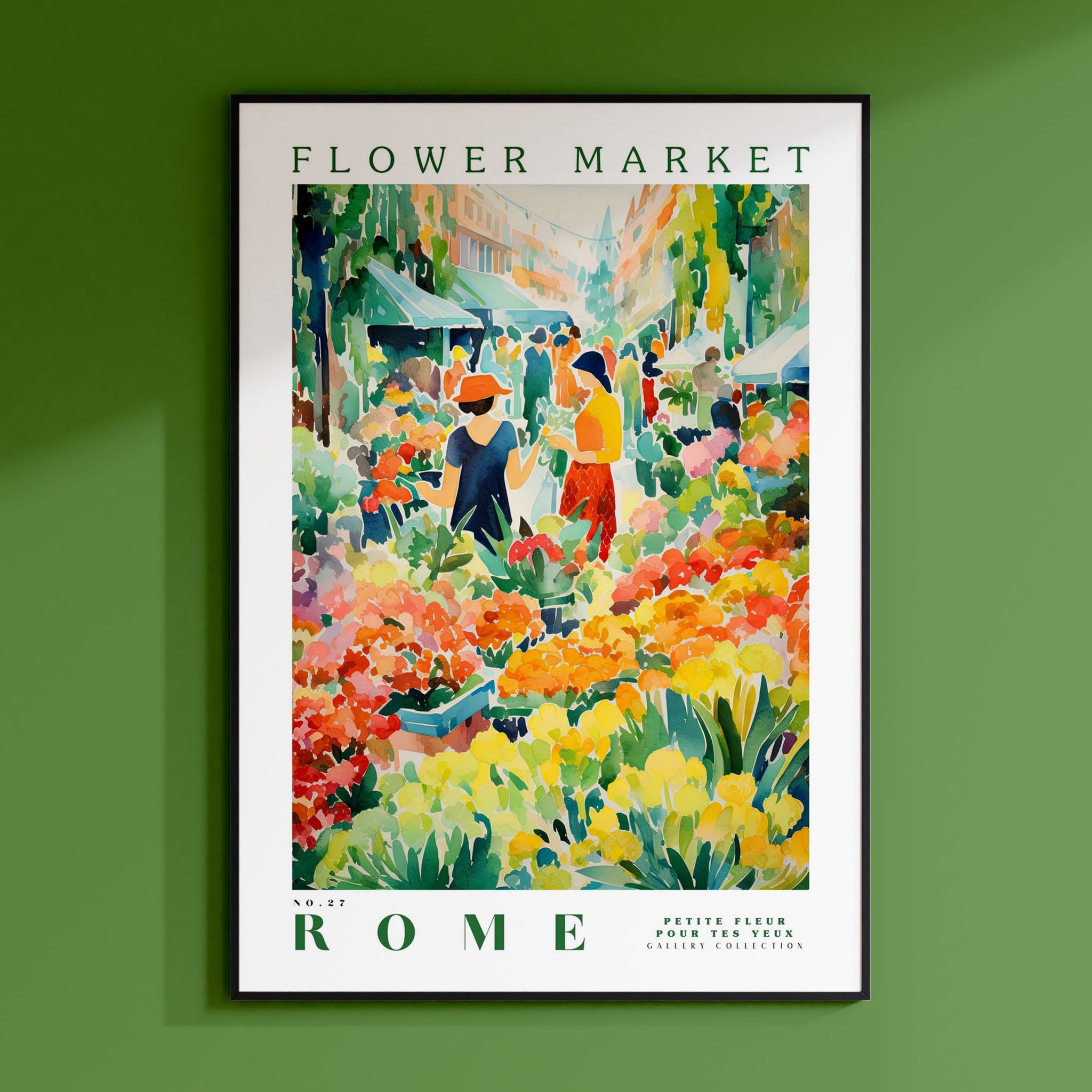 a painting of people in a flower market
