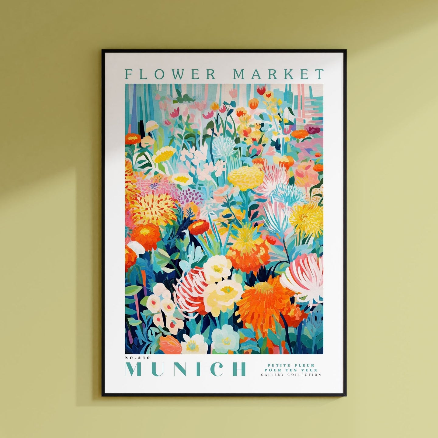 a flower market poster hanging on a wall