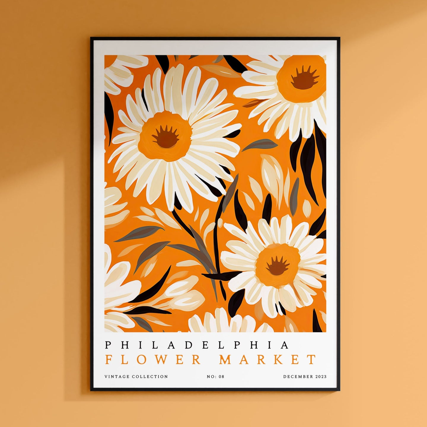 a picture of a flower market poster hanging on a wall