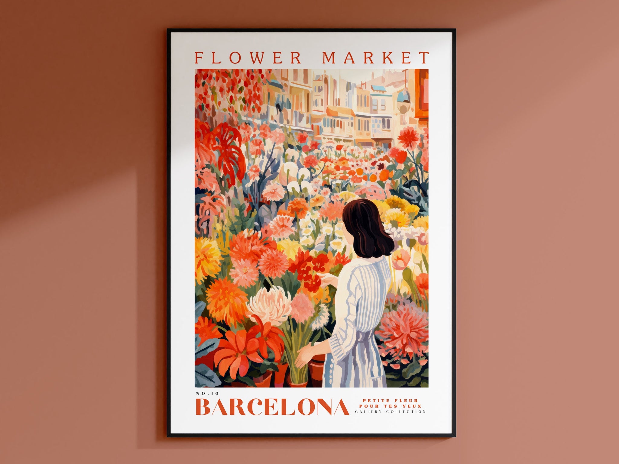 Barcelona Flower Market Poster, Botanical Wall Art, Orange Rose, Yellow Peony, Floral Wall Decor, Flower Illustration Print, Trendy Wall Art