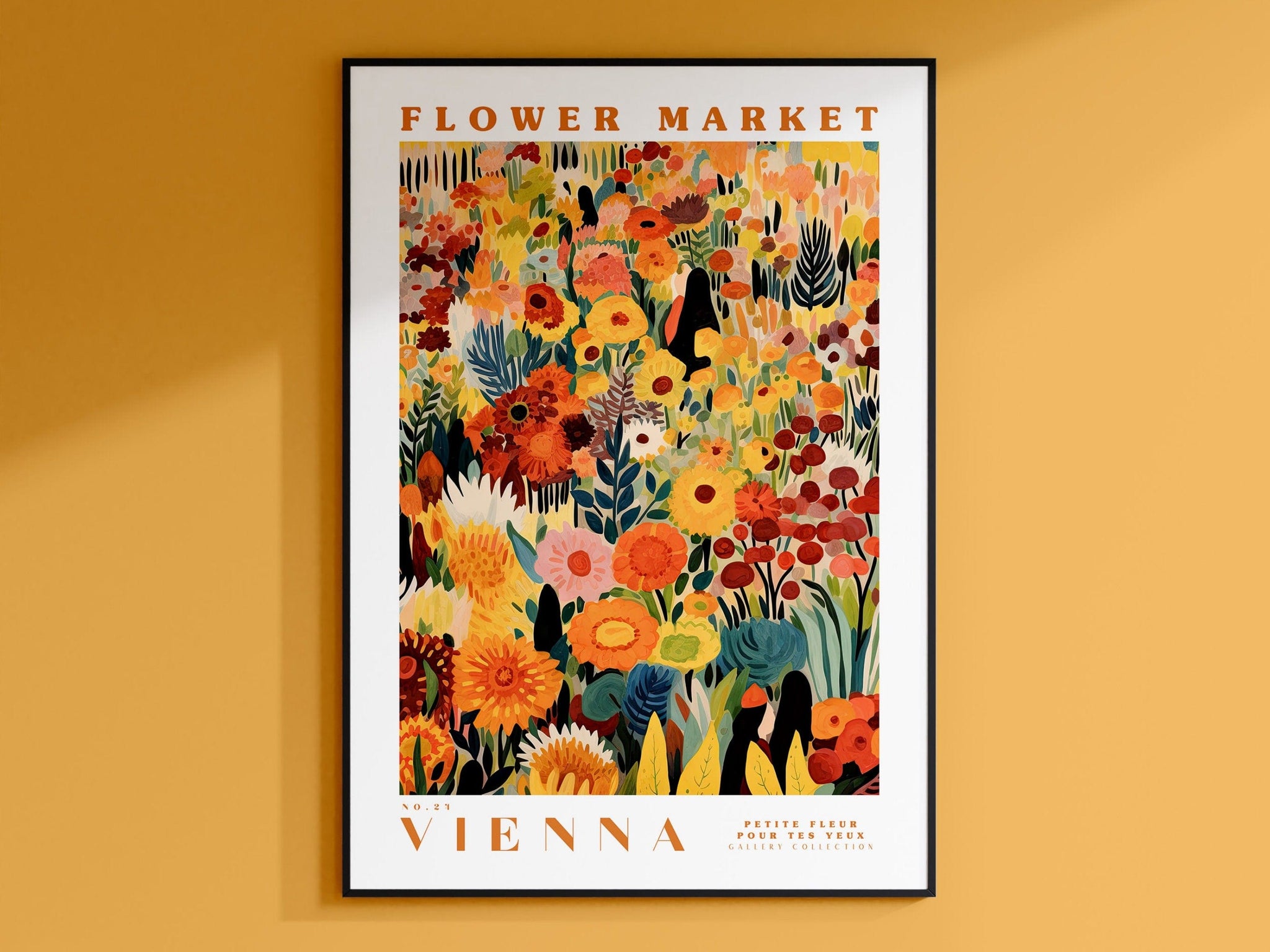 Vienna Flower Market Poster, Austria Travel Art, Trendy Wall Art, Botanical Wall Art, Floral Illustration, Orange and Yellow Art, Flower Art