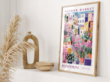 Santorini Flower Market Poster, Greece Travel Art, Large Modern Poster, Botanical Wall Art, Floral Decor Posters, Flower Garden Wall Art