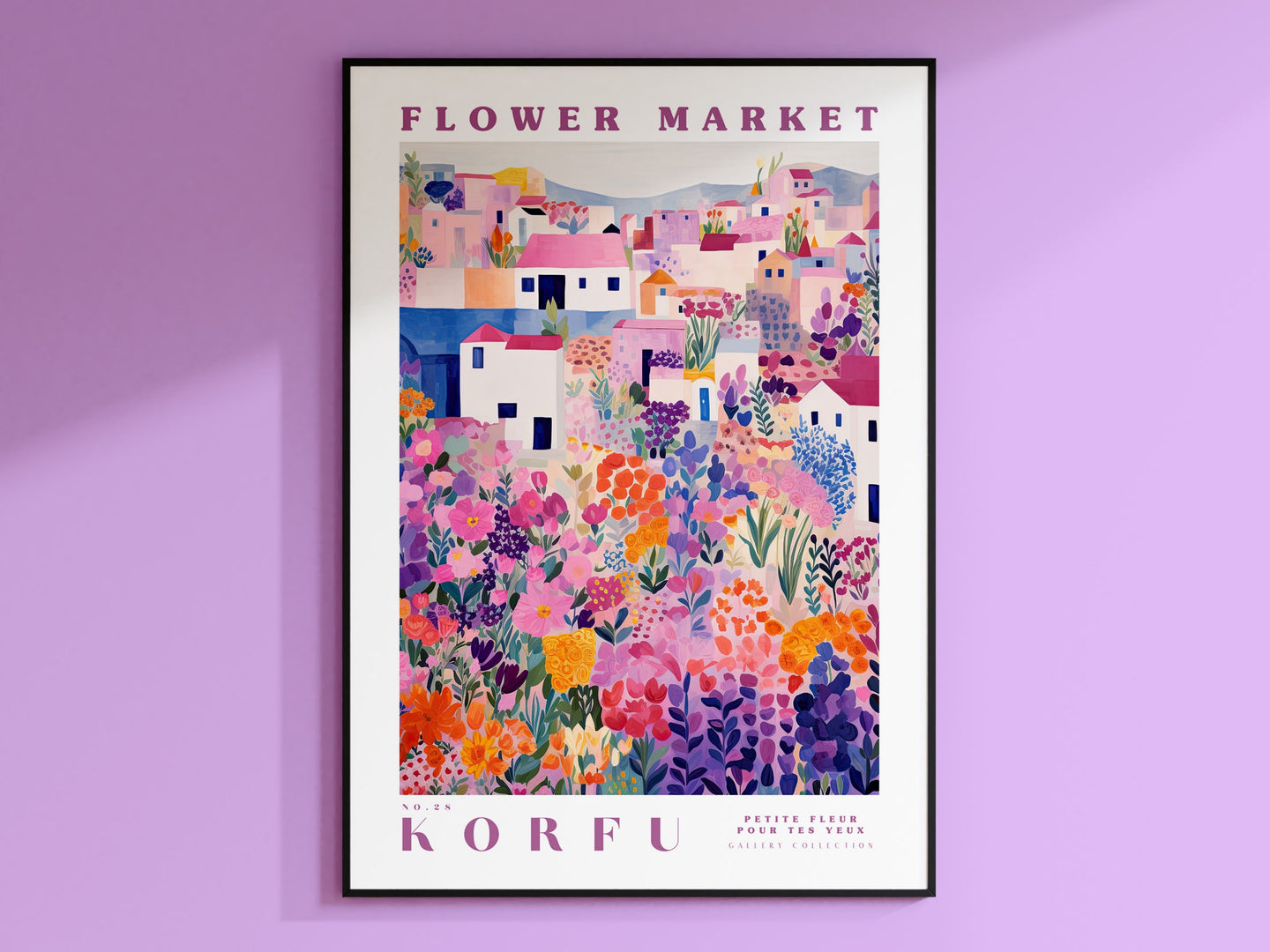 Korfu Flower Market Poster, GreeceTravel Art, Trendy Wall Art, Botanical Wall Art, Floral Decor Posters, Purpleand Pink Flower Art, 70x100