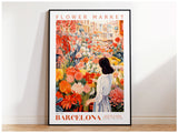 Barcelona Flower Market Poster, Botanical Wall Art, Orange Rose, Yellow Peony, Floral Wall Decor, Flower Illustration Print, Trendy Wall Art