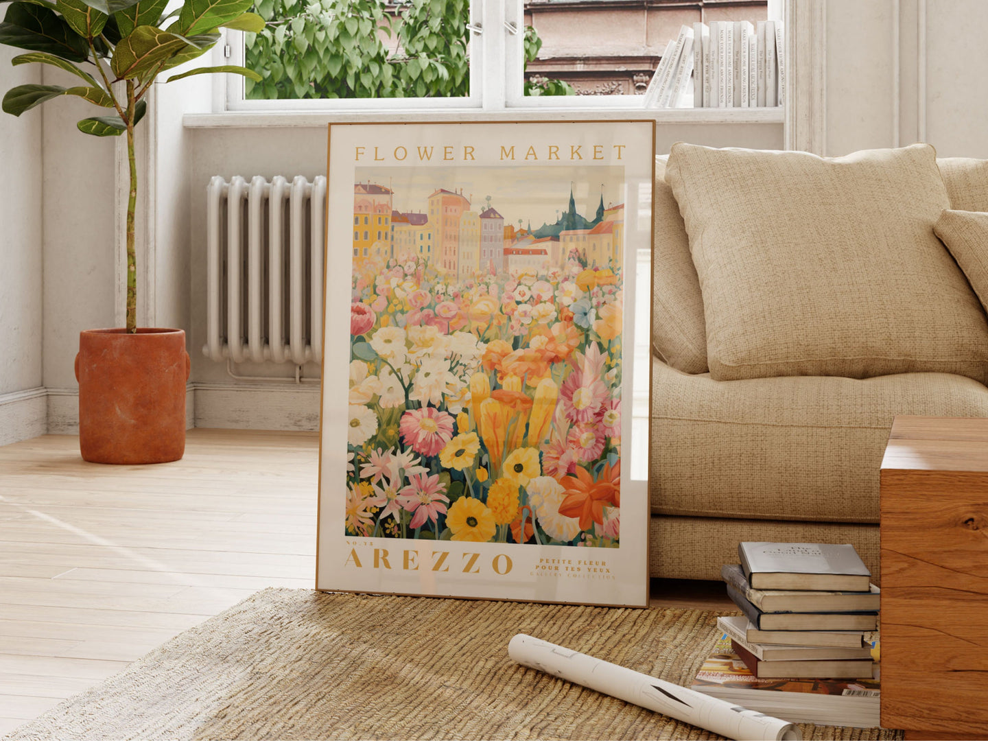 Arezzo Flower Market Poster, Italy Travel Art, Yellow Peony, Roses, Floral Poster, Floral Illustration, Flower Art Print, Tuscany Wall Art